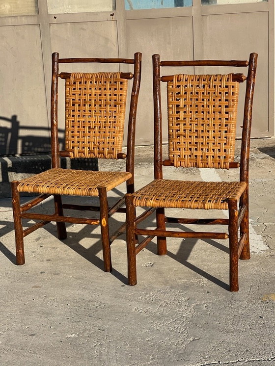 Image 1 of Set van 10 stoelen en 2 fauteuils, Old Hickory, 1960