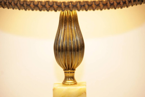 Image 1 of Lampada da tavolo in ottone, pietra naturale beige, vintage anni '70