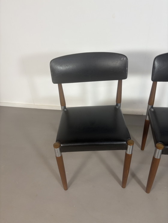 Image 1 of 4 sedie da pranzo vintage in palissandro, cromo e pelle nera Skai Fristho jaren' 60