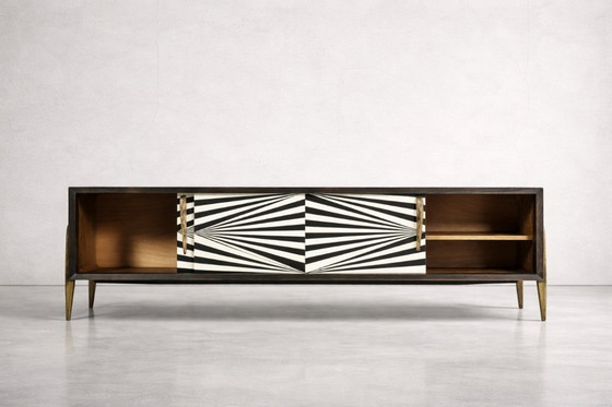 Image 1 of Scandinavian Sideboard in Birch with Hand-Painted Op-Art Pattern, 1960s