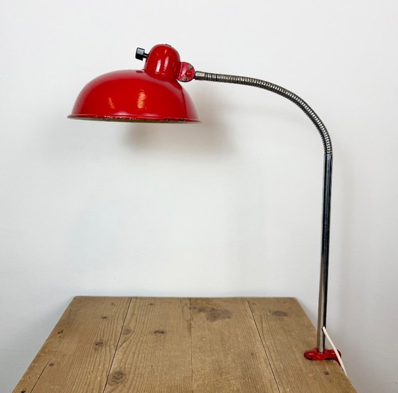 Large Red Industrial German Workshop Table Lamp From Helo Leuchten, 1950s – Chrome, Iron (photo 11 of 25)