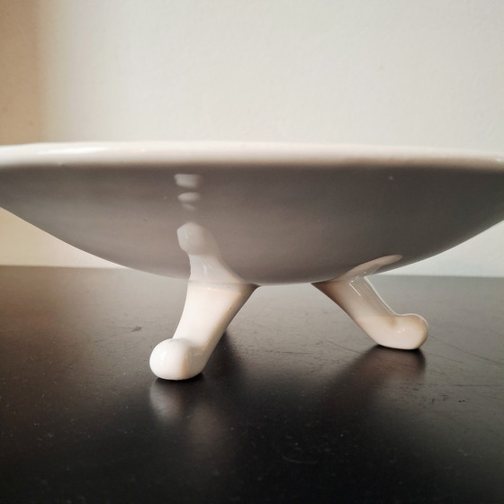 Image 1 of Vintage Delfts Wit Drielpoot Schaal met Spiraaldecor - 25 cm | Mid-Century Design