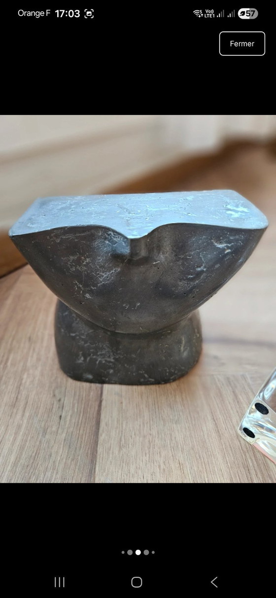 Image 1 of Monumental anthropomorphic sculpture, hybrid face in solid crystal and raw metal, 11 kg