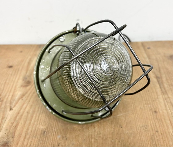 Image 1 of Groene industriële bunkerlamp van Polam Gdansk, jaren 70