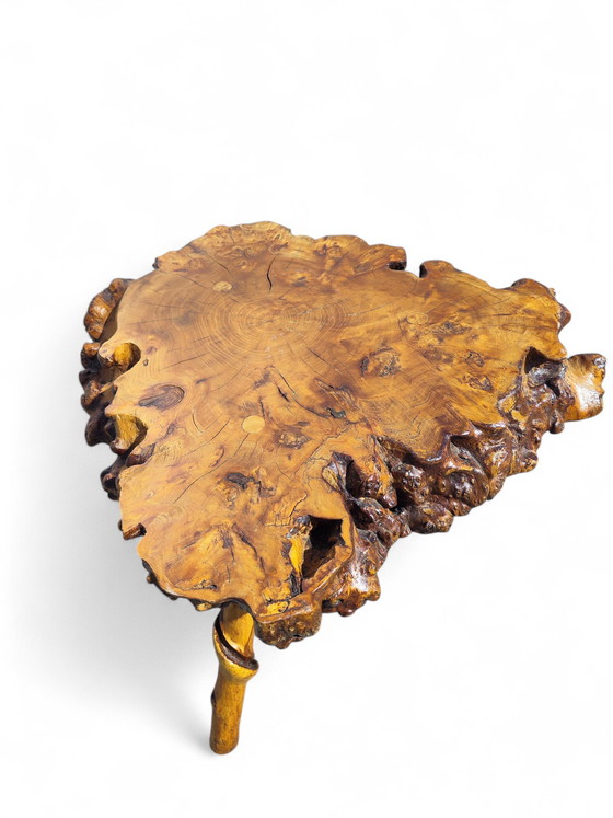 Image 1 of Primitive 1950s  Burlwood coffeetable