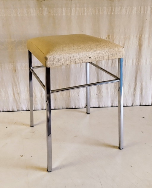Vintage stool in chromed metal and imitation leather - 1970s