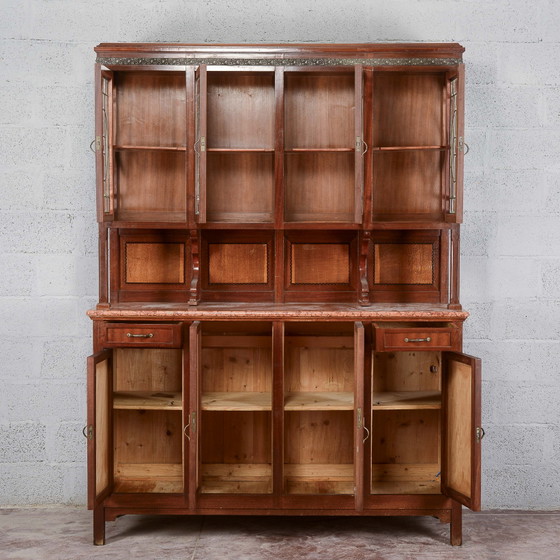 Tweedelig buffetkast met vitrine en vier deuren – Buffetkasten, Marmer, Metaal, Art Nouveau (photo 4 of 16)