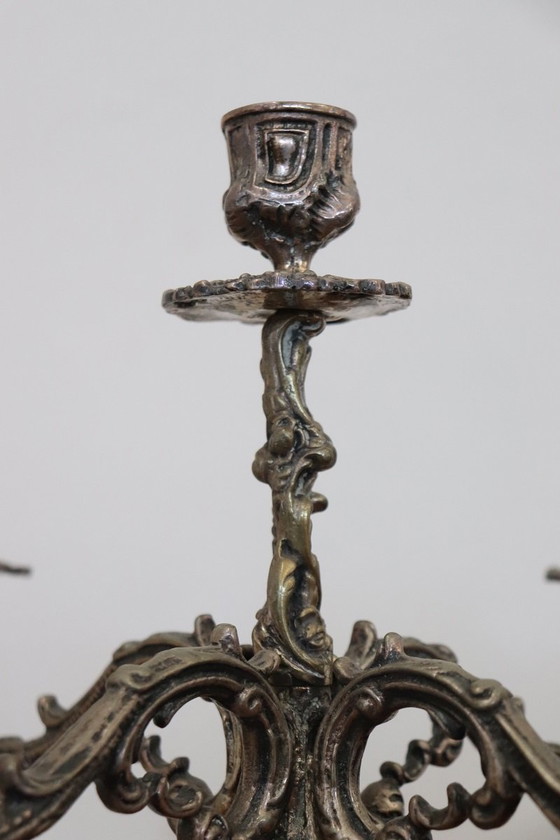 Image 1 of Kandelaber mit 5 Armen aus versilbertem Metall, ca. 1980er Jahre, 2er-Set