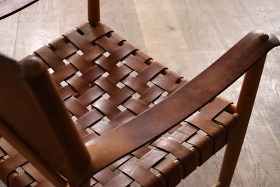 Paire de Fauteuils Safari en Cuir Cognac Tressé, Danemark, années 1960 – Leather (photo 15 of 21)
