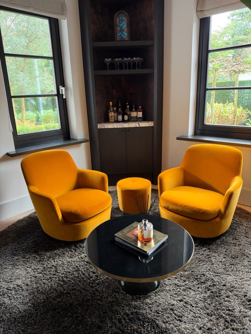 Minotti Jacques fauteuils pivotants + pouf