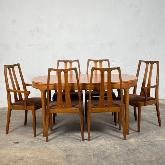 Image 1 of Mid-Century Nathan Dining Set: Extendible Table & 6 Chairs, 1960
