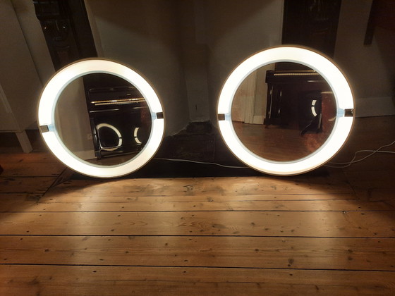 Image 1 of 2 miroirs Allibert avec éclairage intégré, années 1970.