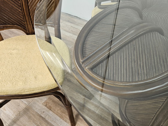 Image 1 of Set with Table and Four Chairs in Wicker and Bamboo by Vivai Del Sud, 1970