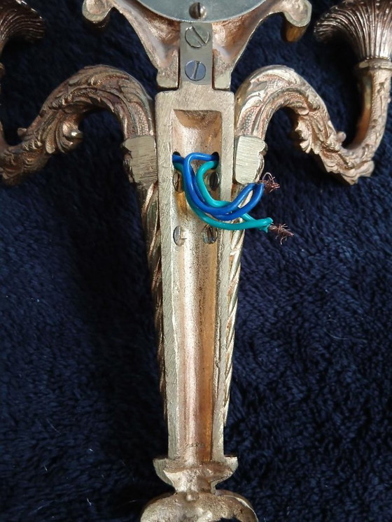 Image 1 of Applique da parete in specchio di bronzo con decorazione floreale Art Nouveau da 50 cm