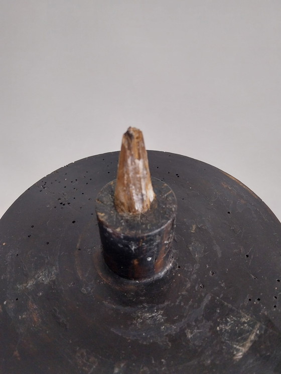 Image 1 of 1 x großer Kerzenständer aus Holz, schwarz mit goldenen Akzenten, 1970er Jahre