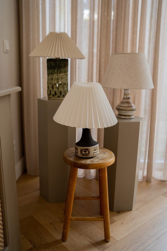 Image 1 of Vintage ceramic brown table lamp & pleated shade