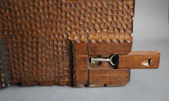 Image 1 of Wooden box, log cabin style, handmade, unique piece with secret compartment for the key