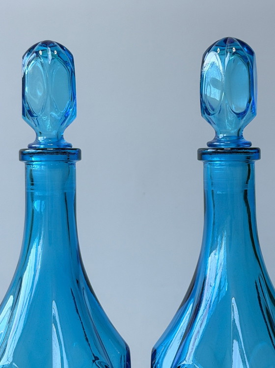 2 magnificent vintage Empoli decanters, Italian glass, Glass & Decanter, Turquoise (photo 3 of 8)