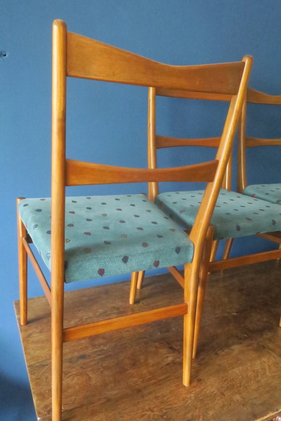 Image 1 of Juego de cuatro sillas de comedor de mediados de siglo con fundas turquesas, 1960