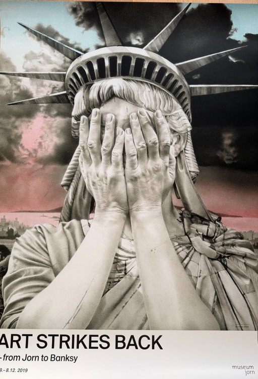 Gee Vaucher, Oh America, 1989, tentoonstellingsposter, 2019 “Art Strike Back….” Gedrukt in Denemarken