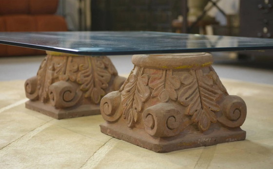 1960s stone and glass pedestal coffee table – Crystal, Vintage (photo 5 of 7)