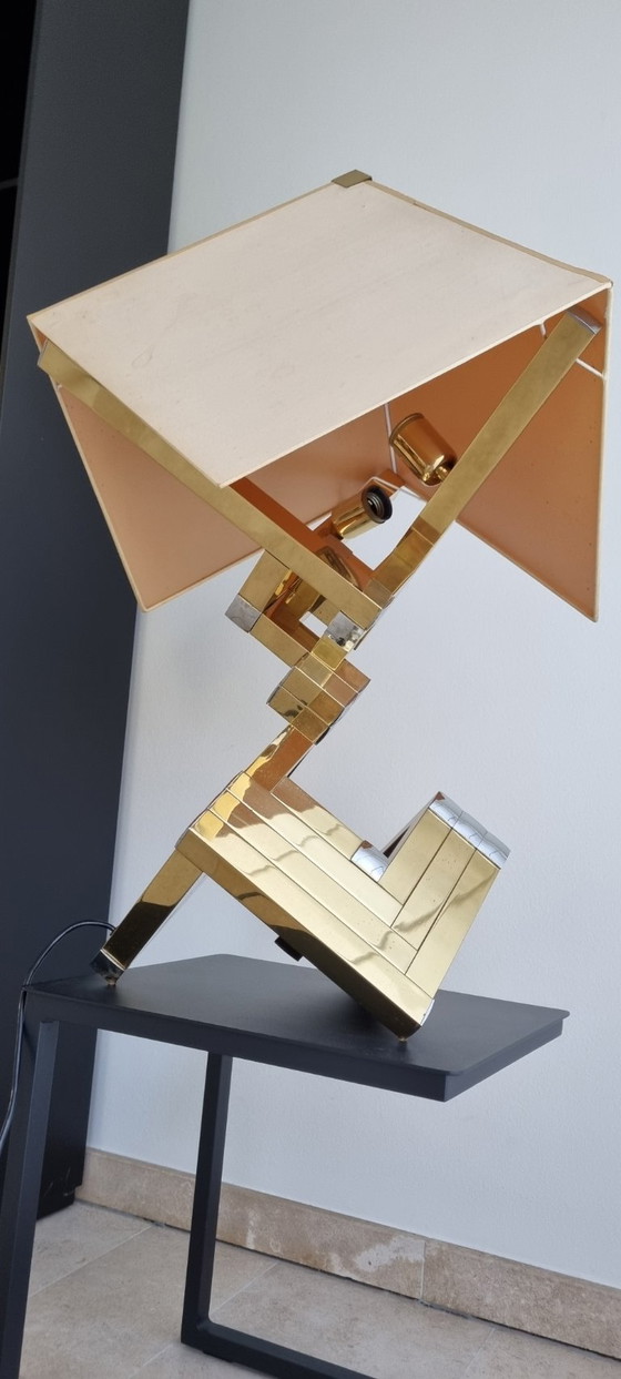 Lumica Tischlampe entworfen von Willy Rizzo, Lumina, Tischlampen, Metall, Stoff, Gold, Modern (Foto 3 von 9)