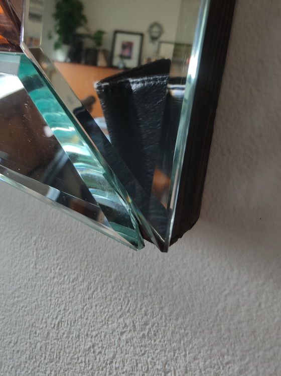 Image 1 of Grote Italiaanse Hollywood Regency Wandspiegel – 110x75 cm – Getint Glas – Eiken Kader – Jaren 70