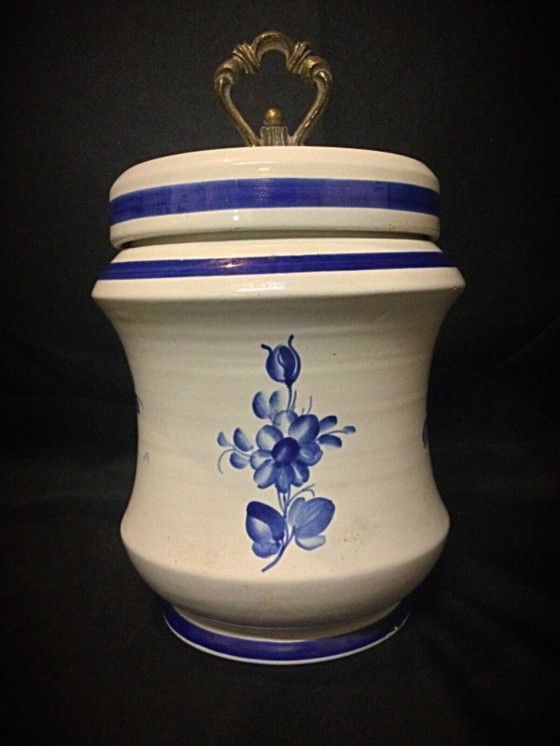 Image 1 of Antique Blue Floral Faience Funeral Urn - Macabo Design, 20th Century - 2Y20