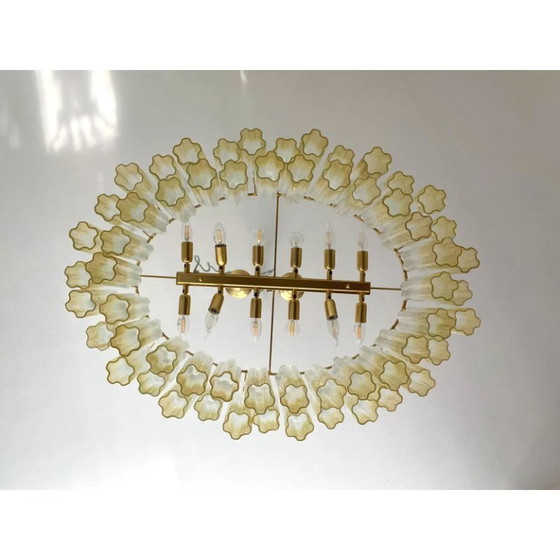 Image 1 of Luxe ovale Tronchi kroonluchter van helder en amberkleurig Murano-glas.