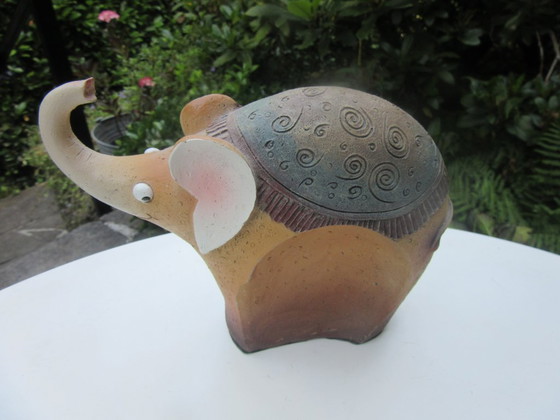 Image 1 of 2 Elephant Statues Figurines Ceramic Stoneware Mid Century Modern