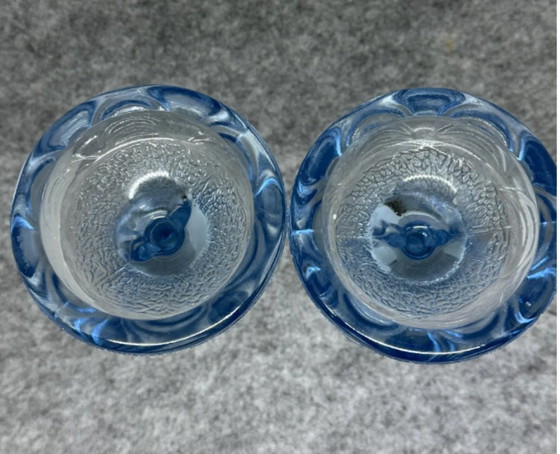 Image 1 of Candelieri in vetro Blue Bagley – art déco – set da 2