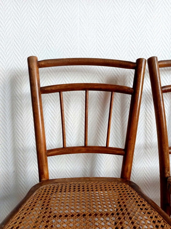 2x caned bistro chairs circa 1940, Dining chairs, Wood, Rattan, Brown, Vintage (photo 11 of 13)