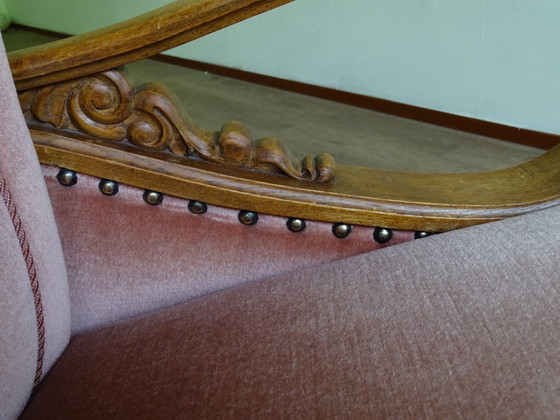 Image 1 of ⚠️ 2 sur 4 encore disponibles | Fauteuils club Art déco (env. 1920-1950) | Velours rose poudré | Chêne sculpté