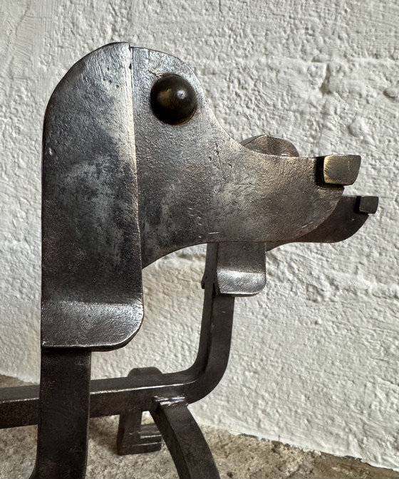 Image 1 of Wrought iron and bronze andirons by Édouard Schenck, 1950s