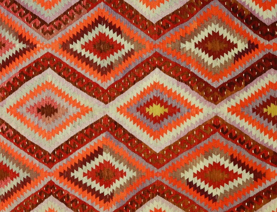 Tappeto turco vintage Usak Kilim 257x170 cm – Tessuto a mano in lana con audace motivo geometrico a rombi, (photo 2 of 10)