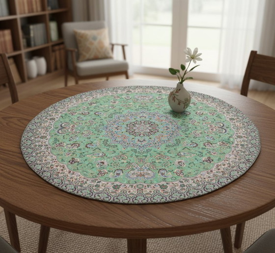 Image 1 of Oriental Handmade Tablecloth, Very Finely Crafted from Silk Threads, 75 x 75 cm