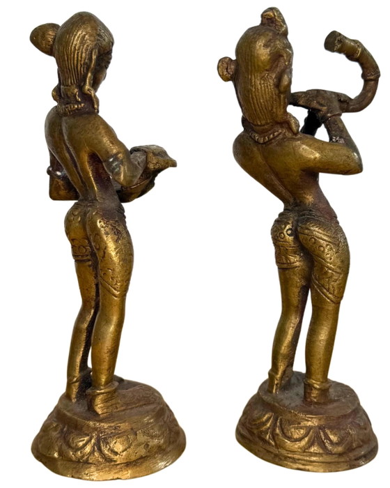 Hindu Bronze Altar Statues – Pair – Ritual Figures – Sculpture (photo 6 of 10)