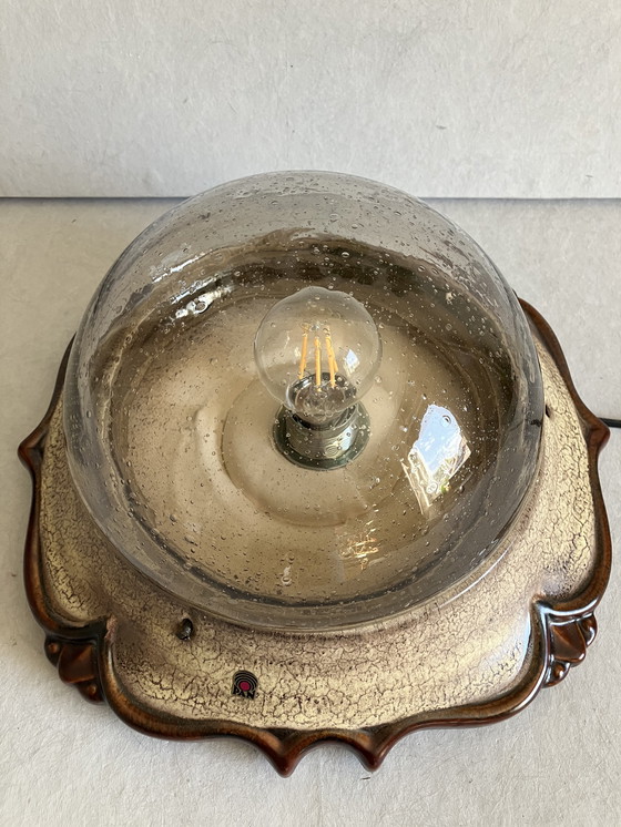 Image 1 of Pan Leuchten Vintage Fatlava Wandlamp Keramiek en Bubbelglas
