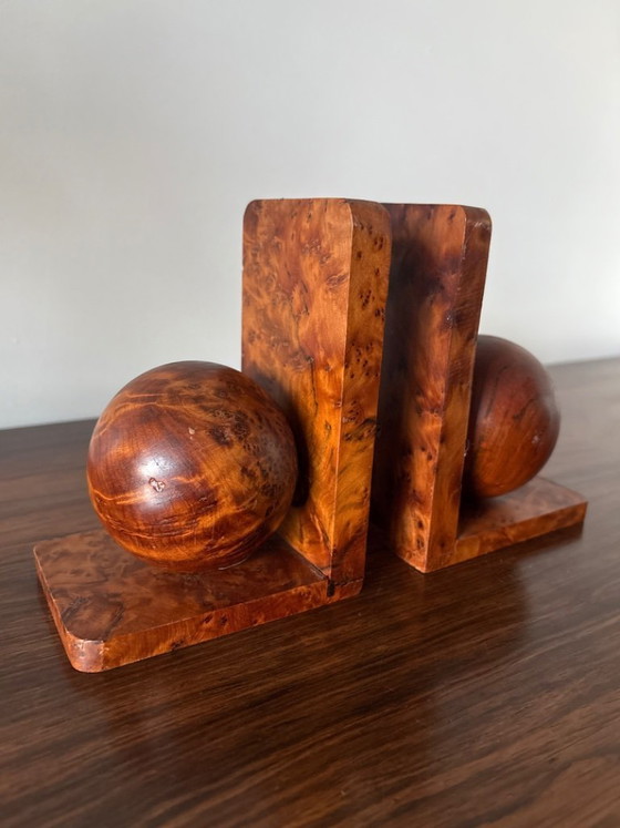Fermalibri vintage in stile Bauhaus Art Deco in radica di noce. – Oggetti decorativi, Wood (photo 3 of 6)