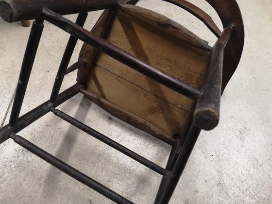Image 1 of Antique solid wood armchair with armrests - Authentic rustic style
