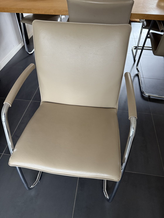 Image 1 of Leolux eetkamerstoelen (6x), model Freyr, kleur Taupe; Wapiti