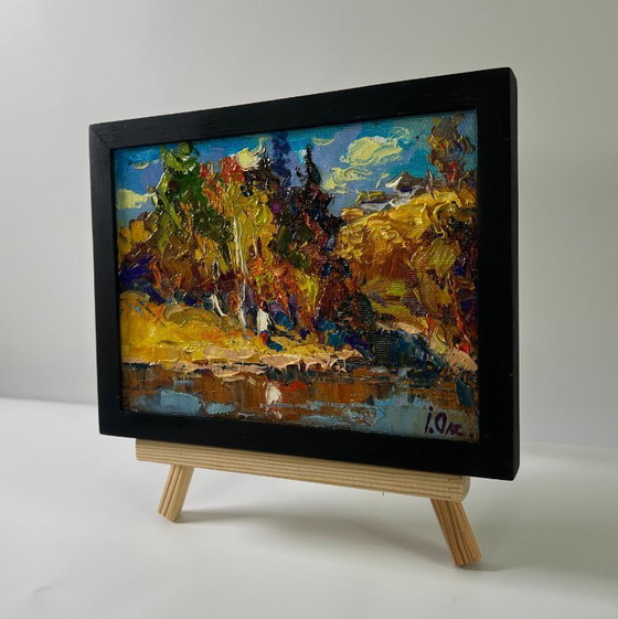 Image 1 of Original Oil Painting Autumn Coastal Landscape Over the River