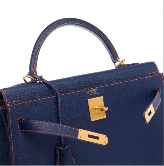 Image 1 of Borsa Hermes Kelly 32 En Cuir Bleu - 103430
