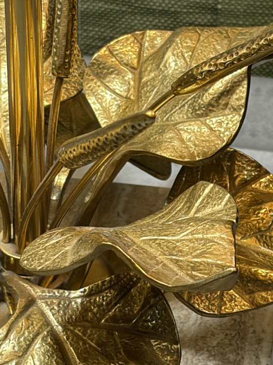 Image 1 of Lámpara de nenúfar en latón y travertino, diseñada por Maison Charles.