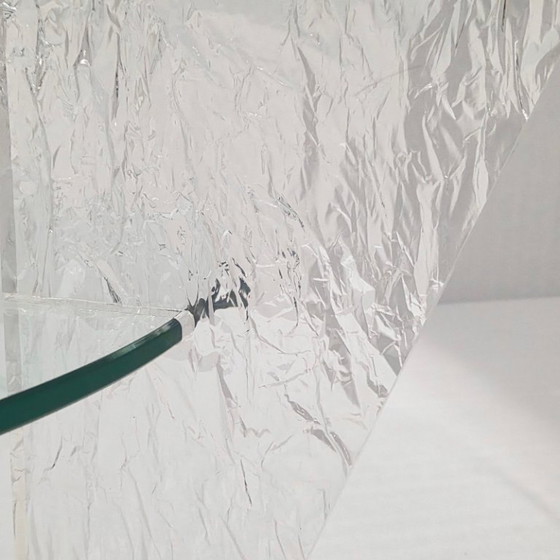 Image 1 of Vintage 1980s Round Coffee Table in Textured Plexiglas & Glass by Jeannot Cerutti