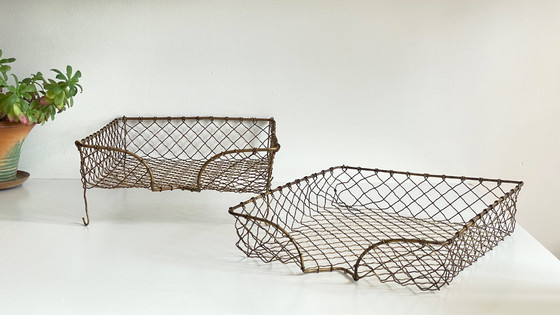 Image 1 of Vintage brass wire letter trays