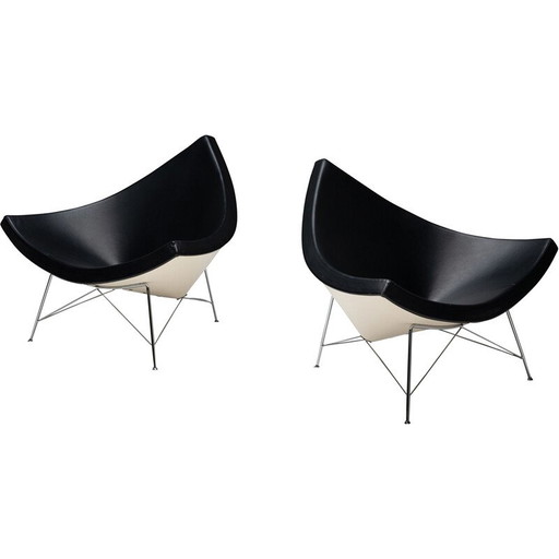 Poltrona vintage Coconut in pelle e acciaio cromato di George Nelson per Vitra, 1955