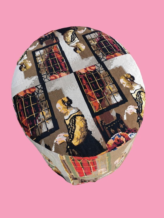 Image 1 of Cover for an oval pouf by Vermeer "Woman at window".
