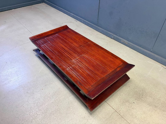 Two-Tiered Pagoda Wabi Sabi Style Coffee Table in Wood and Bamboo 1970s (photo 5 of 10)
