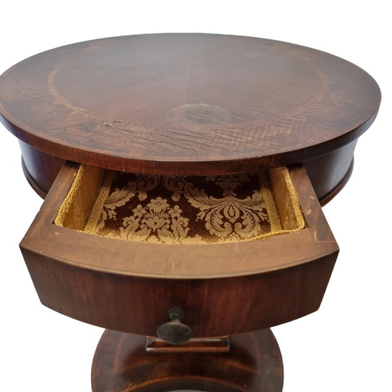 Image 1 of Classic style side table with drawer on harp base, 1970s